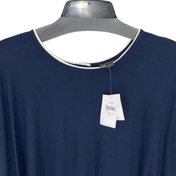 J. Jill Womens Crew Neck Buttoned Back Short Sleeve Knit Blouse Navy Size XL NWT - Picture 2 of 8
